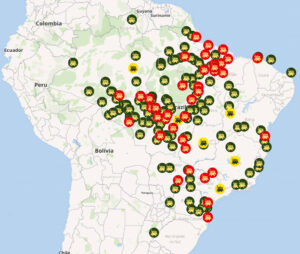 Mapa mostra, por município, os maiores multados por desmatamento nos últimos 25 anos.